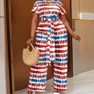Plus Tie Dye Belted Tee & Wide Leg Pants